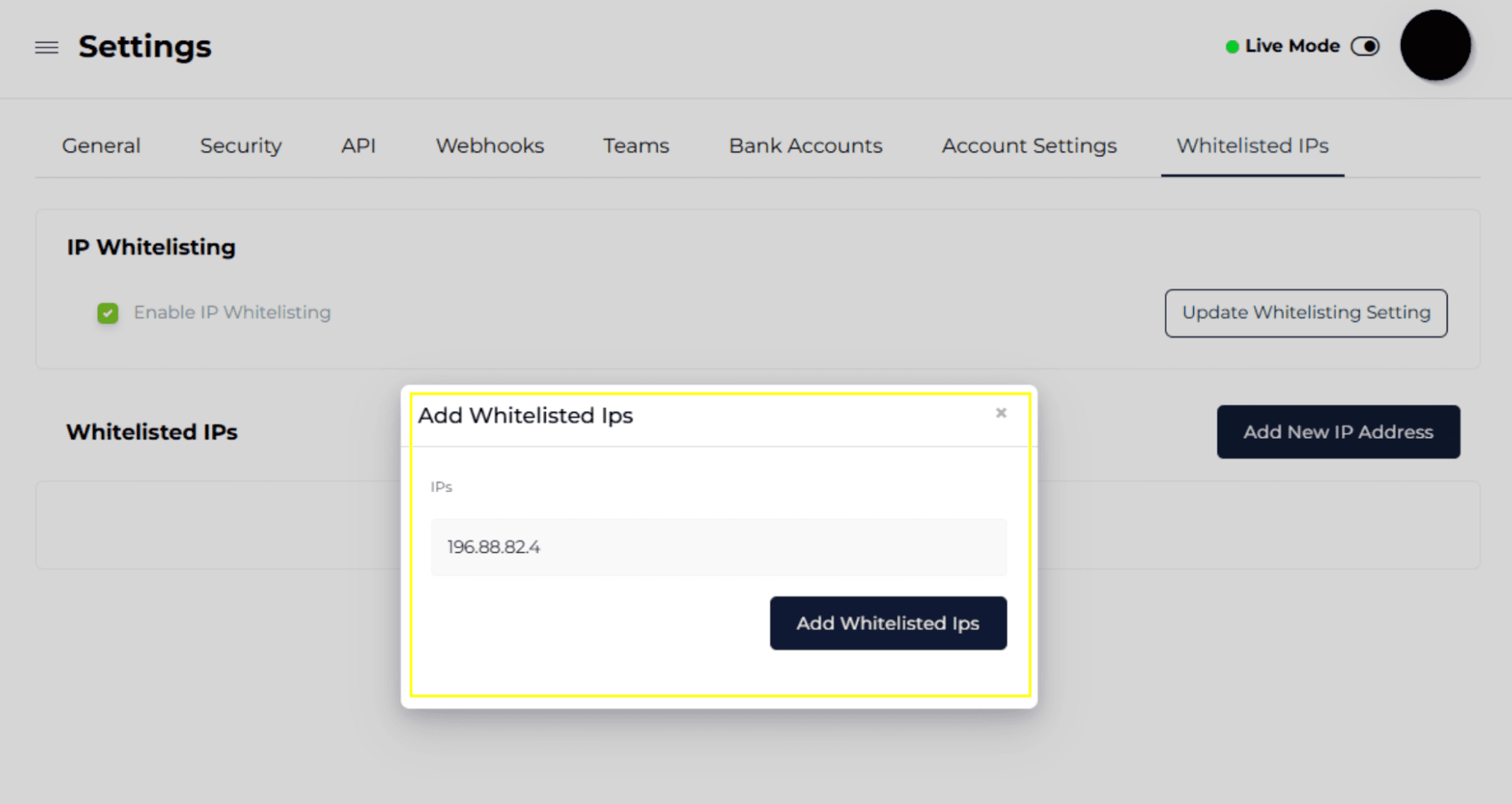 Add Whitelisted Ips