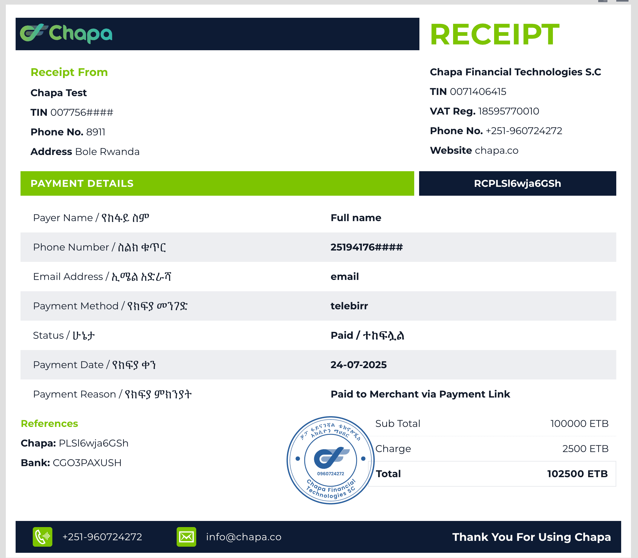 Chapa Payment Receipt