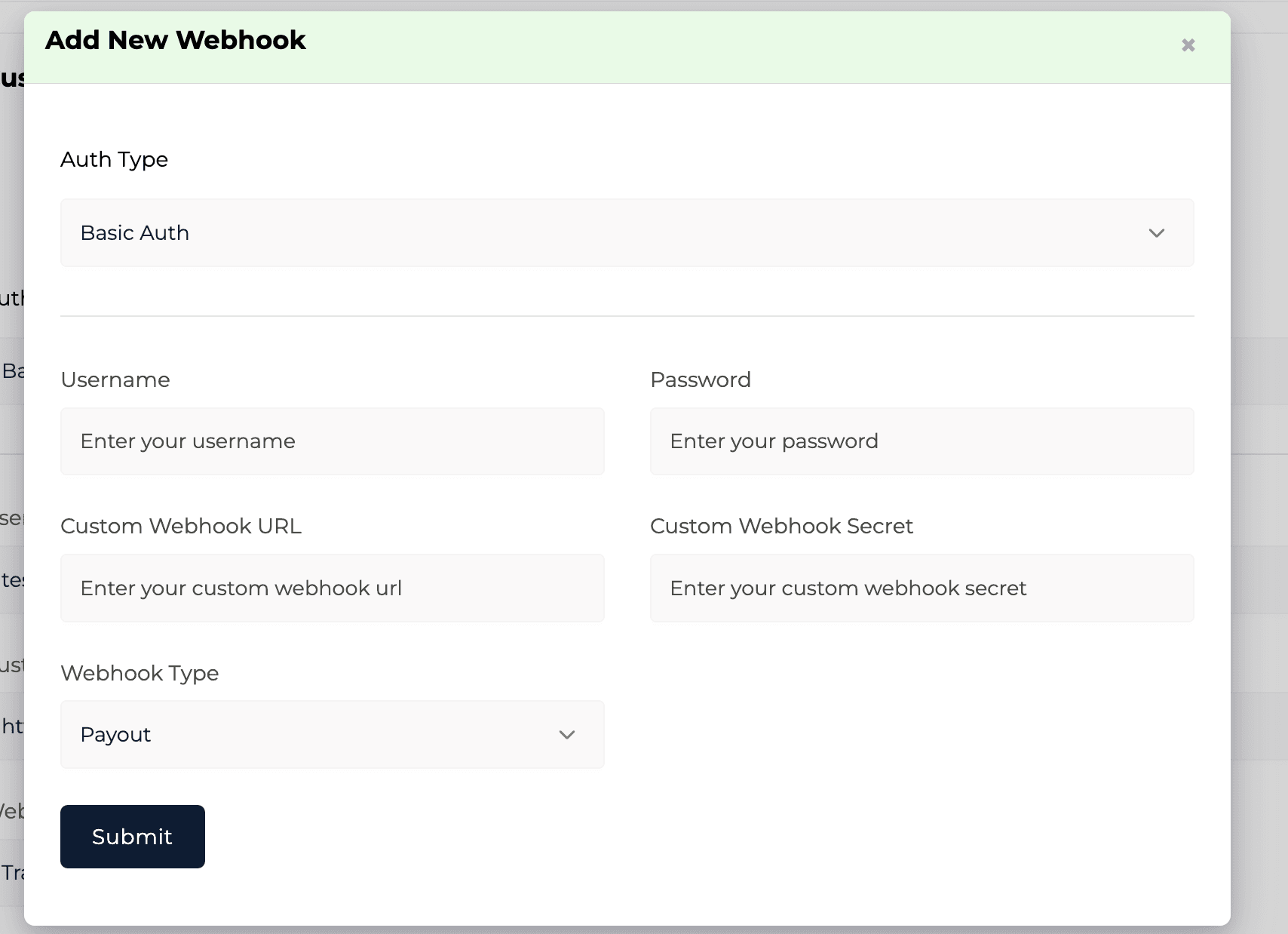 Custom Webhook with Basic Auth