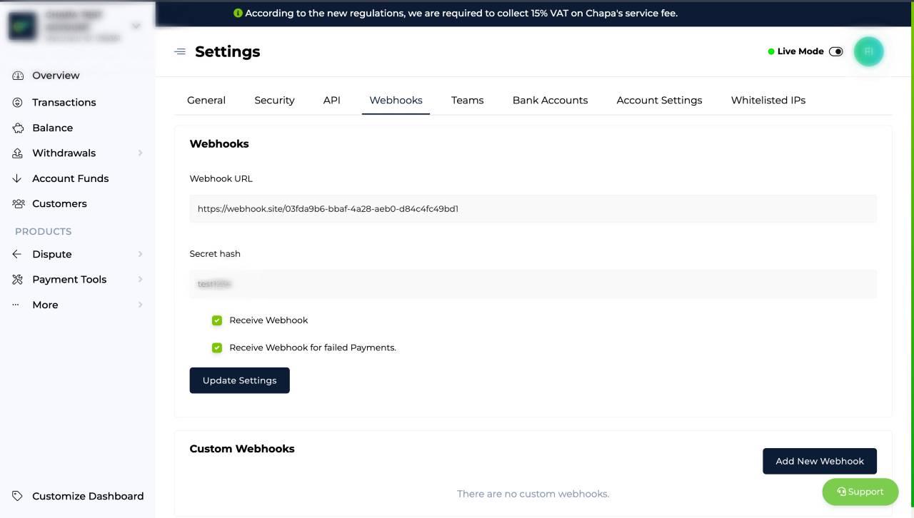 Custom Webhook Location